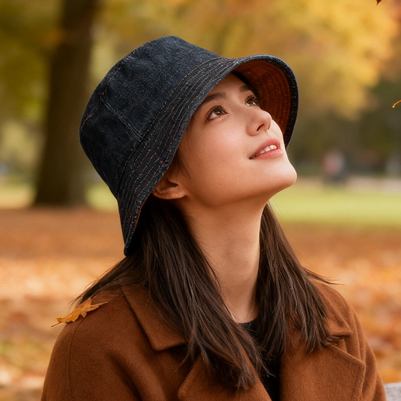 日系双面可戴帽子女春夏显脸小牛仔渔夫帽百搭水桶帽遮阳防晒盆帽|undefined