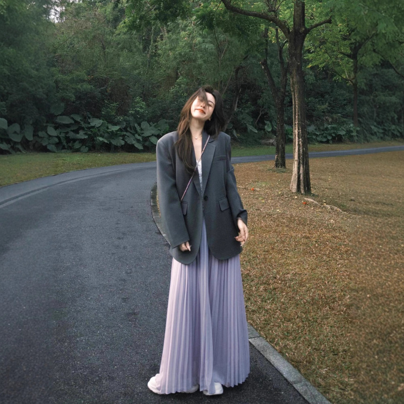 2026 Spring New Style Gray Blazer for Women, Korean Style Oversize Loose Design Niche Suit Jacket