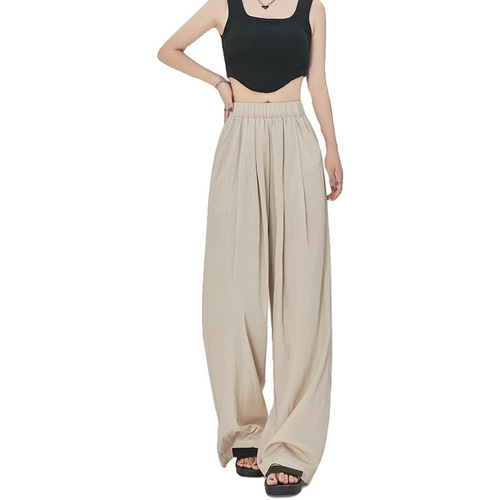 Summer thin mountain paper women's high-waisted loose casual ice silk wide-leg pants for large size plus-size women