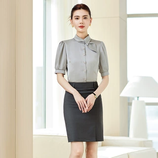 LLY0726短袖缎面衬衫女2026夏季新款职业通勤衬衣酒店前台工作服