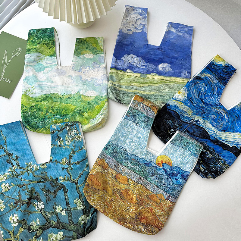 Nuevo artístico retro pintura al óleo bolso de las mujeres de la moda de estilo coreano todo-fósforo nicho de la calle de punto bolsa de las axilas bolsa de hombro