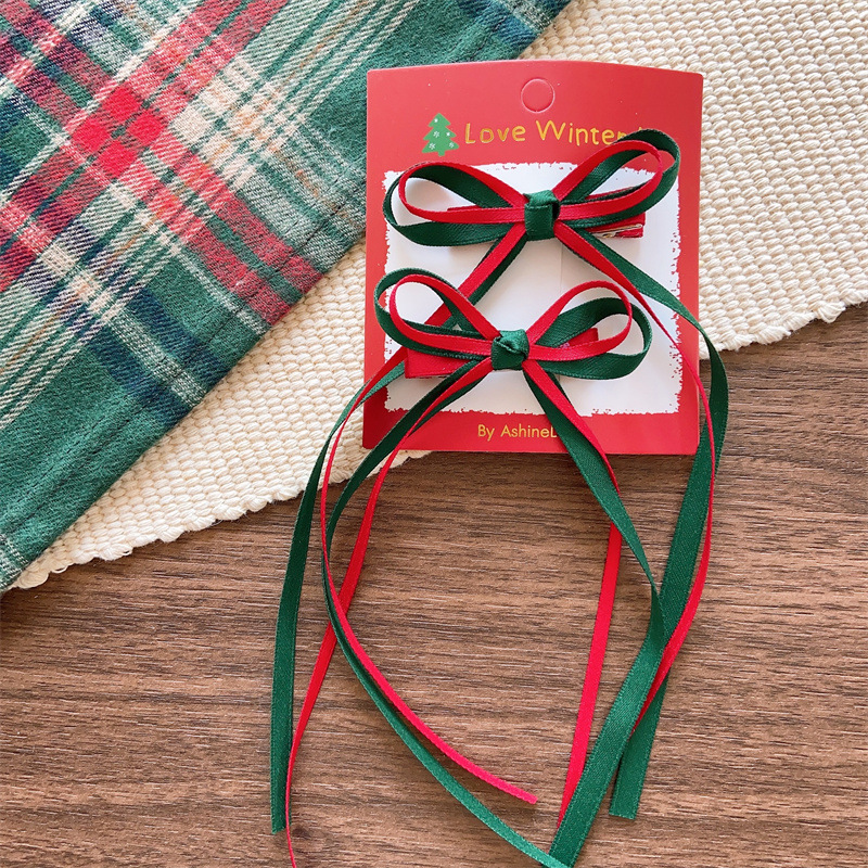 Christmas Bow Hairpin Red And Green Glitter Hair Accessory_voghion.com