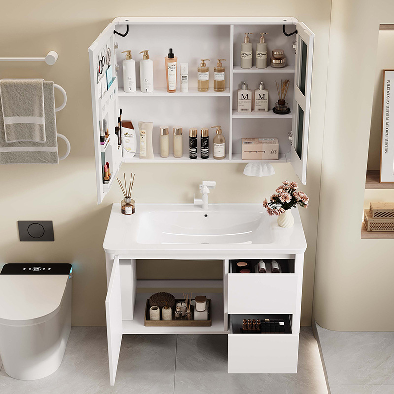 Nuevo gabinete de lavabo integrado de rejilla lateral, gabinete de baño a prueba de humedad, cajón de abeja, gabinete de almacenamiento de espejo inteligente