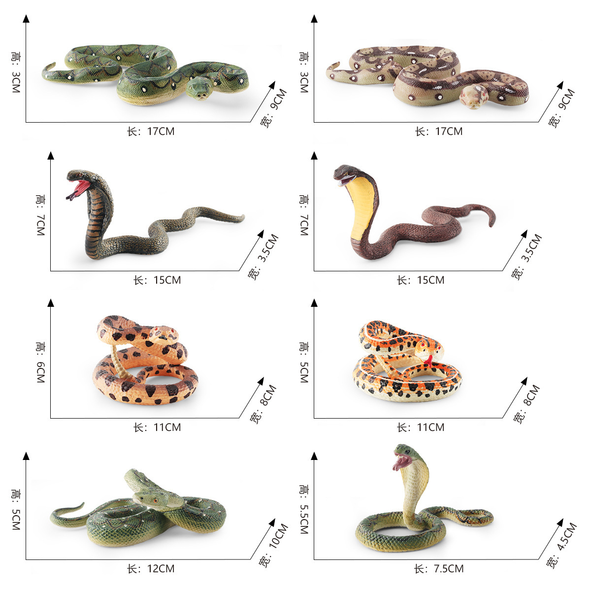 Transfronterizo de simulación anfibios reptiles Python modelo de serpientes de cascabel Cobra truco estático adornos de decoración de escritorio