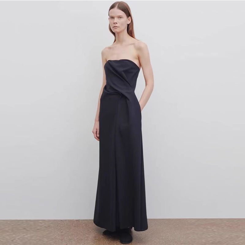 Th~ Row Dress Women's 2025 Spring and Summer Normcore Style Asymmetrical Waist A-Line Skirt Evening Dress over the Knee Long Skirt