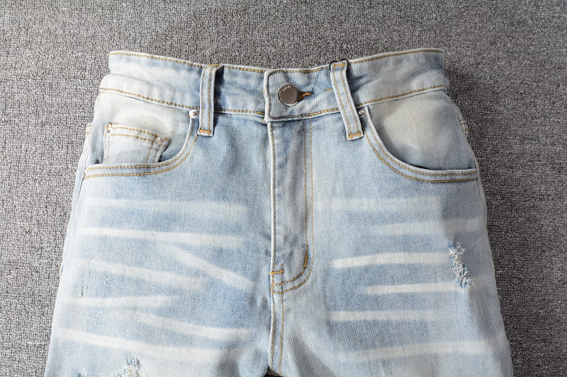 High Street Chiu zbrusu nový re-wash nůž řezané otvory v žebrák nálepka elastické slim-fit džíny muže_voghion.com