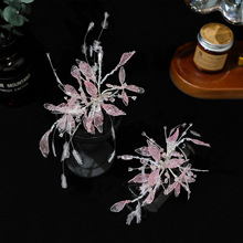 赫拉新款超仙粉色羽毛水凝胶对夹高级感新娘发饰婚纱礼服造型头饰