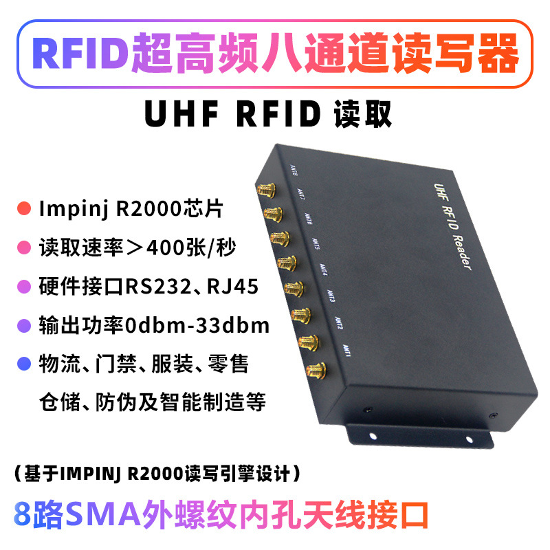 物流门禁服装零售仓储防伪智能制造RFID智能高性能八通道读写器