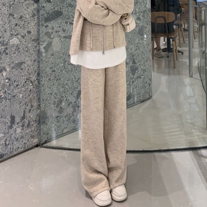 2025新款春秋季休闲时尚假两件开衫连帽卫衣宽松显瘦阔腿裤两件套|undefined