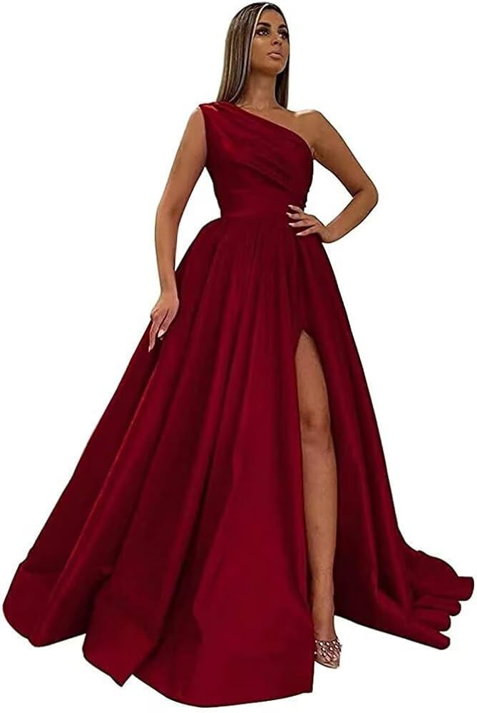 Comercio exterior europeo y americano Amazon AliExpress wish señoras nuevo vestido de noche de un solo hombro vestido de noche de satén dividido sexy