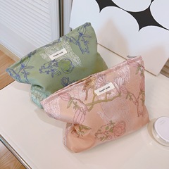 【Suxi Clutch Bag】Orange-Pink Bird Song and Fragrant Flowers Literary Chinese Style Handheld Bag Lady's Makeup Bag Toothbrush and Soap Storage Bag