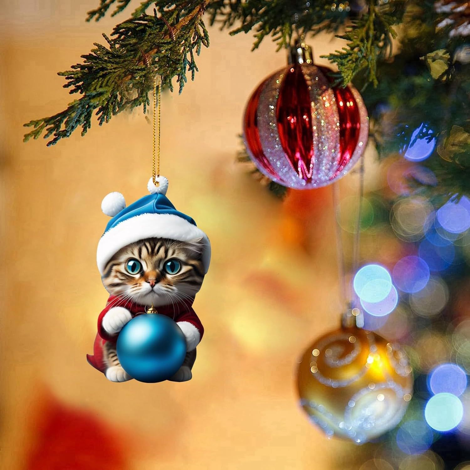 Cruzar la frontera nueva Navidad creativo lindo gato Navidad casa árbol de Navidad decoraciones acrílico colgante plana