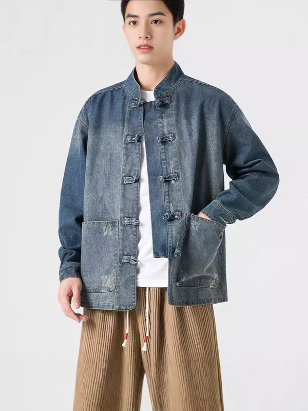 Denim Jacket Coat Men's Spring and Autumn Chinese Style Men's Antique Loose plus size Youth Chinese-style Chinese-style Tang Suit