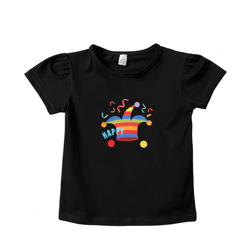 女童T恤2024新款儿童上衣卡通美人鱼南瓜印花字母短袖生日童装