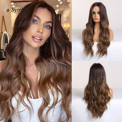 Cross-border wholesale international station best-selling long curly brown gradient hair wig for women synthetic hair cap