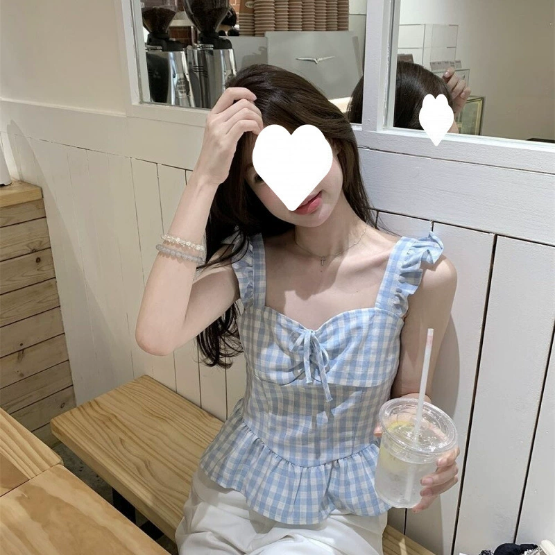Женская рубашка в клетку с короткими рукавами, новый стиль 2025 года, французский дизайн, милая летняя рубашка, топ, сладкий стиль