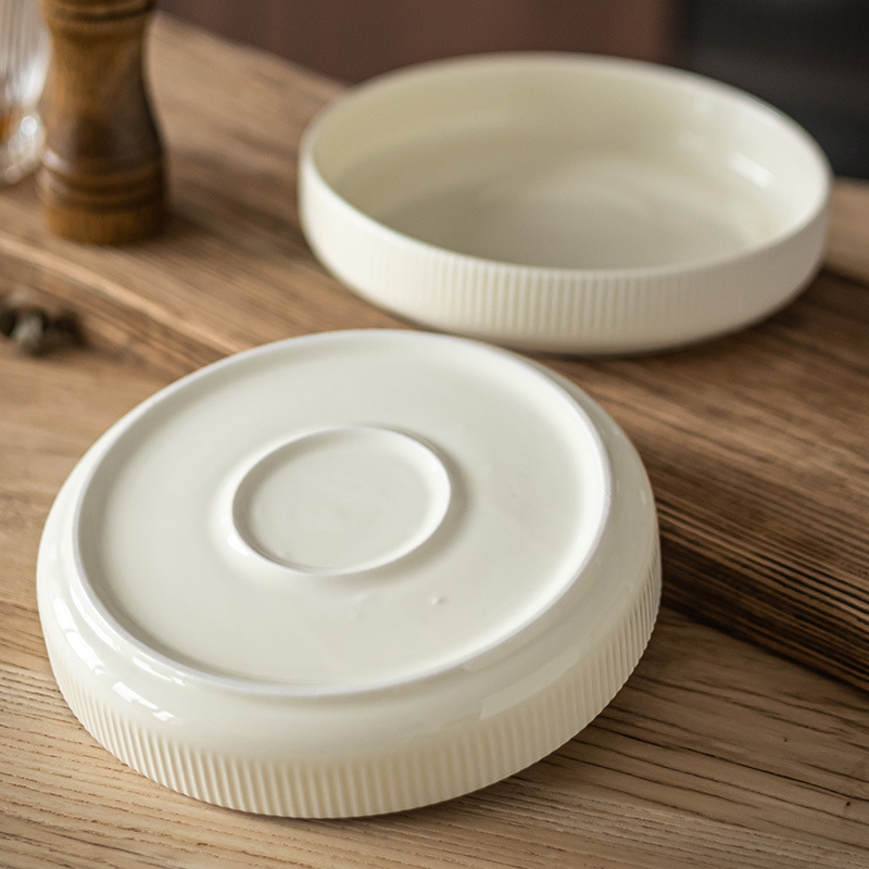 Plato básico Plato profundo de cerámica de color sólido Plato de verduras para el hogar de estilo nórdico Tazón grande redondo Plato de sopa Plato de ensalada Tazón de vajilla