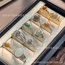 天然和田玉戒指S925银镶嵌拉丝工艺小红书爆款时尚高级礼物批发