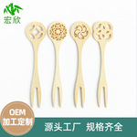 水果叉水果签一次性竹制两齿商用家用水果蛋糕甜品叉点心小叉子