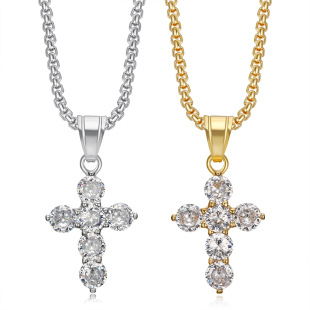 European and American fashion new fashion jewelry titanium steel diamond 3A zircon Korean crystal clear fat cross pendant