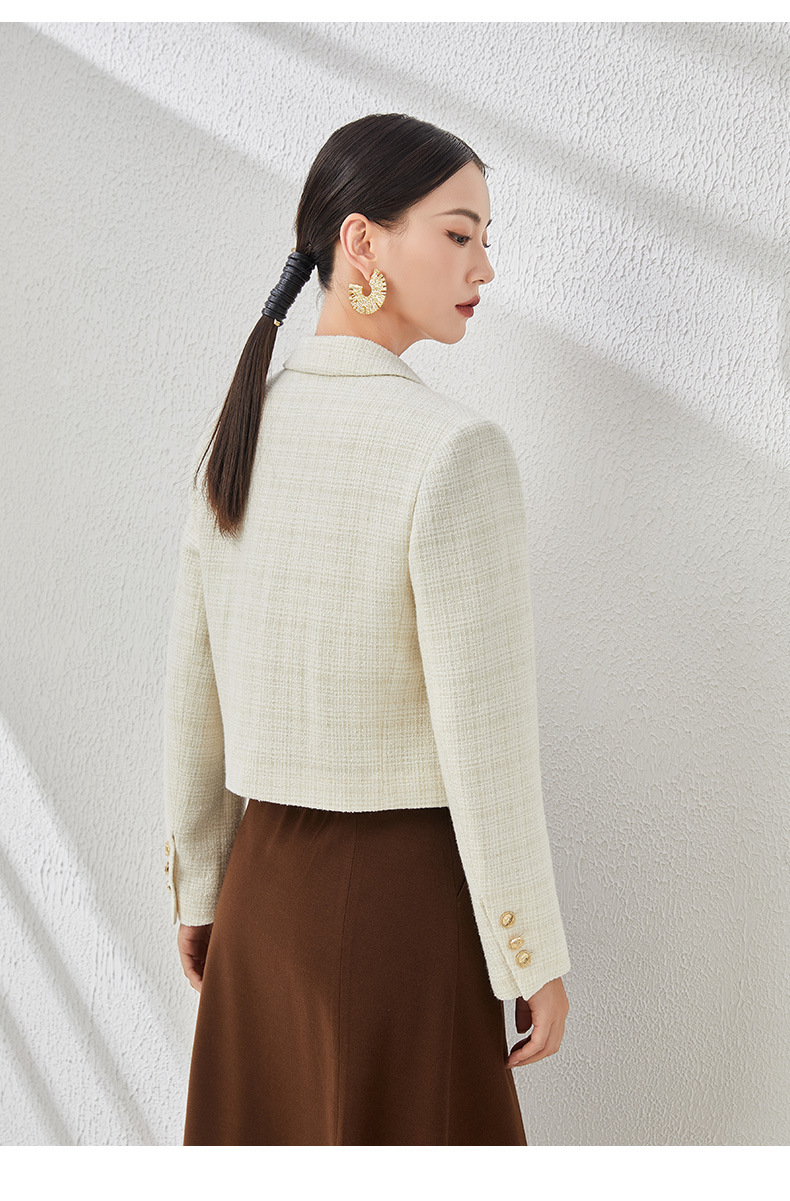 Áo blazer len ngắn nữ thiết kế độc đáo, phong cách mùa thu — Màu be chi tiết 13
