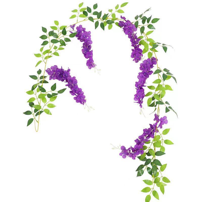 紫藤花造花藤条装飾花巻き吊り花プラスチック花藤蔓串花植物パイプは花を遮る|undefined