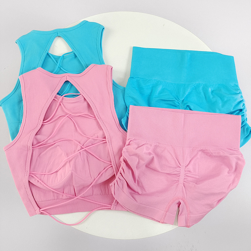 Peach Butt Fitness Shorts Threaded Yoga Wear Beautiful Back Sports Bra Pilates Training Quick-Drying Suit Women Summer