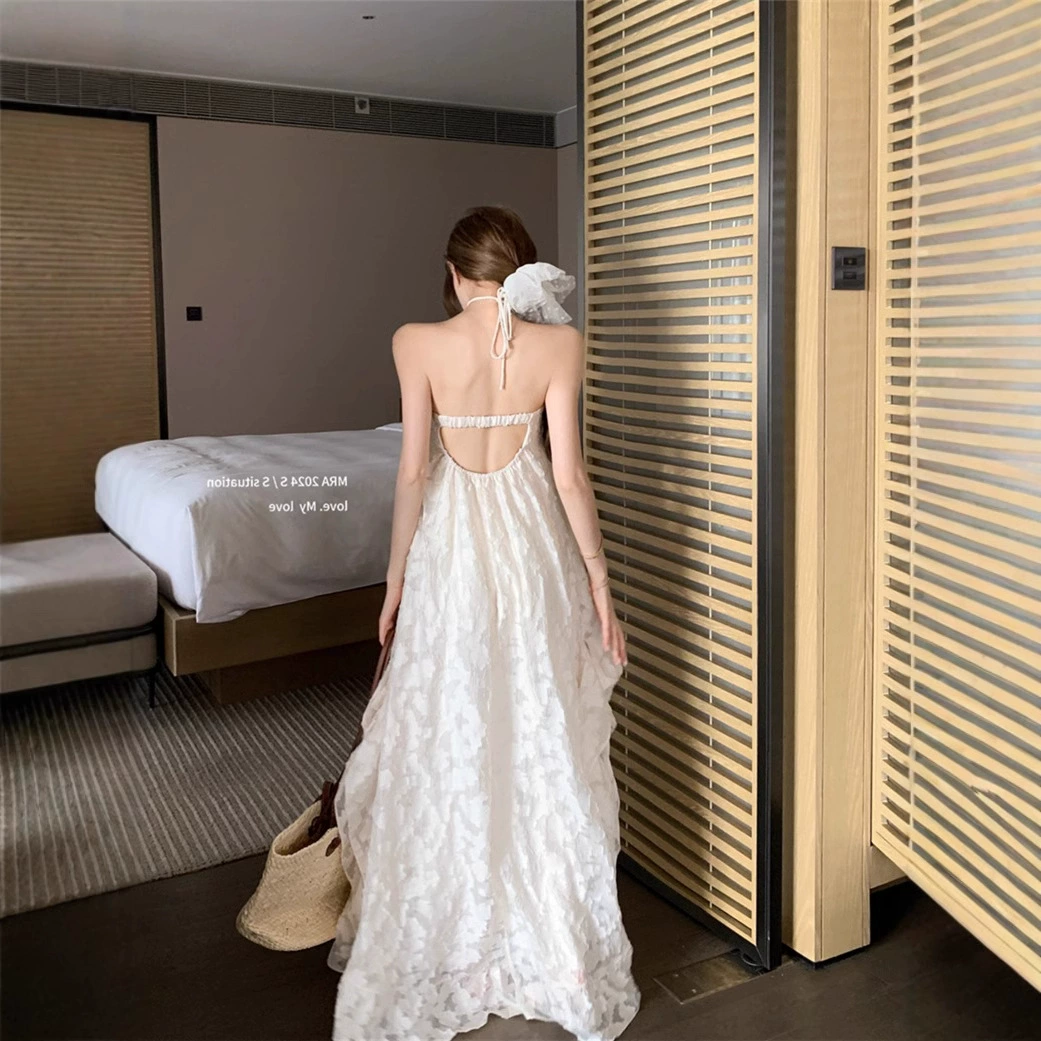 Французское платье на шею женское лето пляжный отдых ветер без спинки длинная юбка супер сказочный темперамент свободная юбка