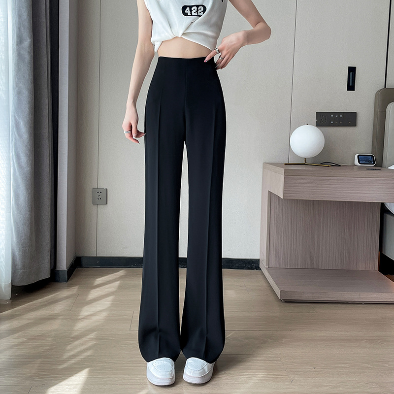 Pantalones de chaqueta de hielo recto de seda de hielo para mujeres verano delgado cintura alta sensación de caída pequeña chiffón calzado de chaqueta fría