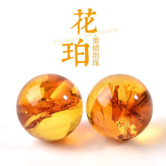 天然琥珀蜜蜡花珀散珠圆珠单珠手串项链配饰DIY手作手 链材料