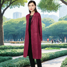 西装领薄款风衣外套长款亚马逊春夏女装三宅绣花修身气质长袖开衫