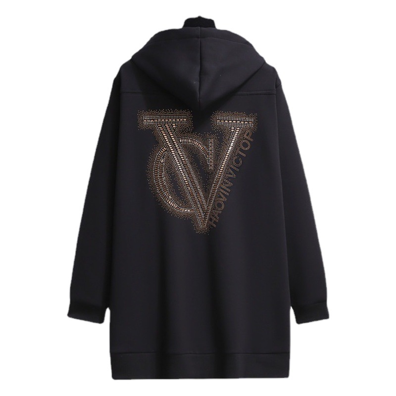 Autumn and Winter super warm small stove thickened composite velvet hooded zipper sweater cardigan women's warm sweater mid-length coat
