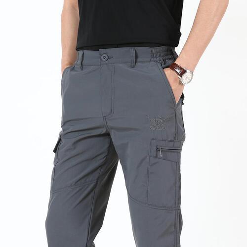 Men's Spring and Autumn Outdoor Classic Simple Multifunctional Pocket Sports Trousers, Loose Windproof Casual Straight Leg Work Pants
