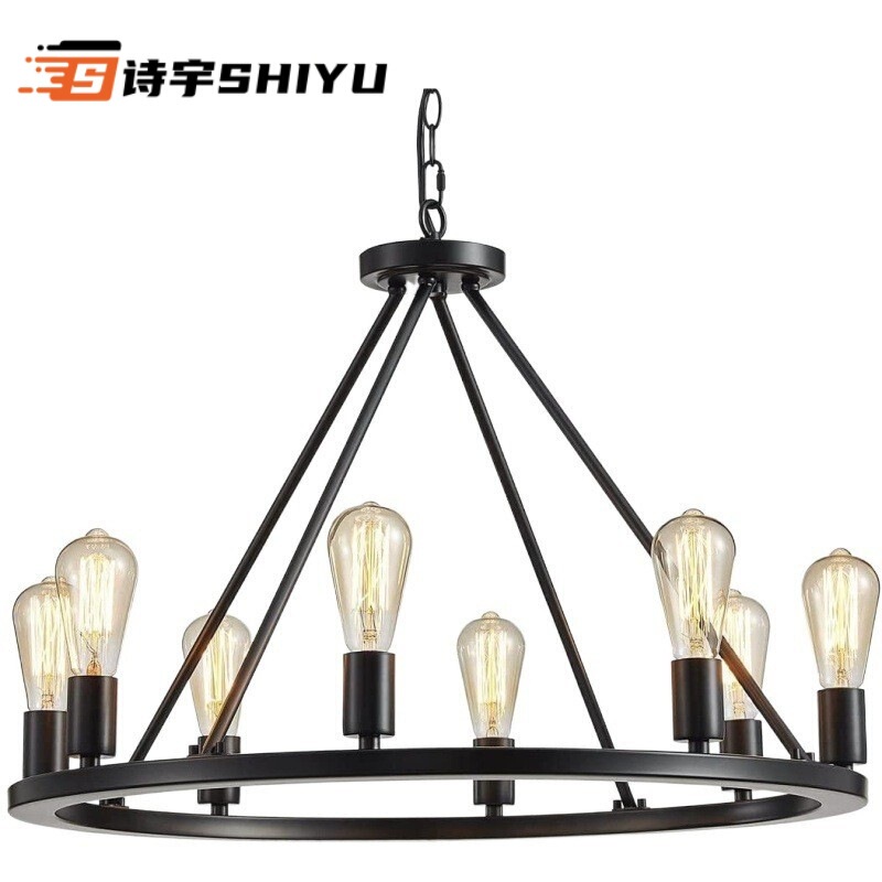 Living Room Chandelier Home Atmospheric American Retro Wrought Iron Black Round Restaurant Amazon wayfair Wal-Mart