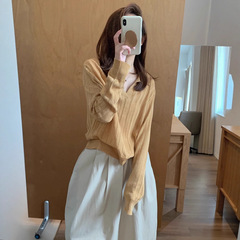 靓依轩 天丝亚麻老钱风针织衫女2025秋季新款v领宽松休闲慵懒上衣