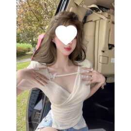 夏季甜辣妹领锁骨正肩短款露脐上衣女设计感小众修身短袖恤