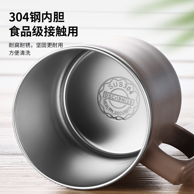 304不锈钢马克杯双层隔热水杯带盖家用防摔大容量杯子办公咖啡杯|undefined