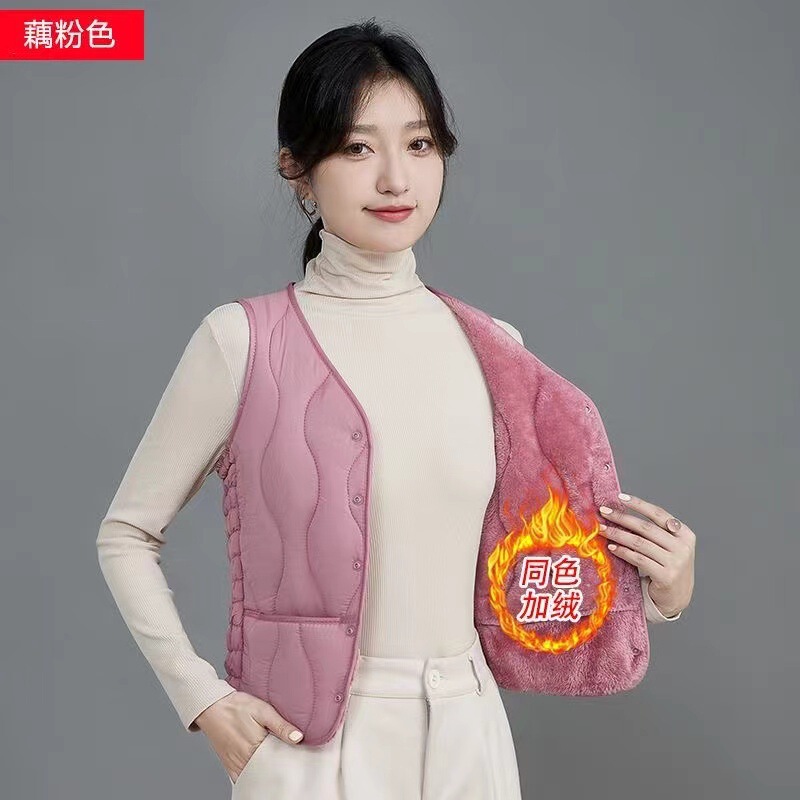 Autumn and Winter new Vest Women's fleece-lined fashion Korean style all-match waistcoat thickened warm inner wear slim outer wear