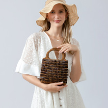 夏季跨境风潮木珠包手工编织包包女小众设计手提通勤包高级感女包