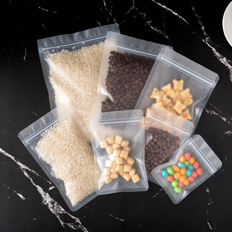 Bolsa ziplock esmerilada Bolsa de hueso esmerilada de fondo plano Bolsa sellada transparente Bolsa de envasado de alimentos con bolsillo sellado de bocadillos de té perfumado