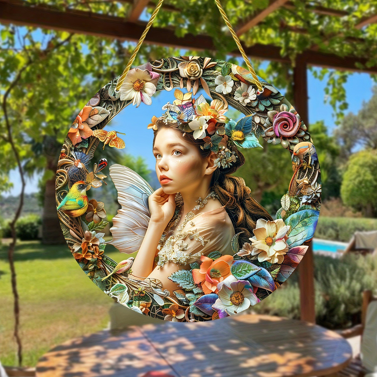 Decoración creativa transfronteriza acrílica disco plano colgar princesa de cuento de hadas belleza figura de captura de sol ventana decoración porche