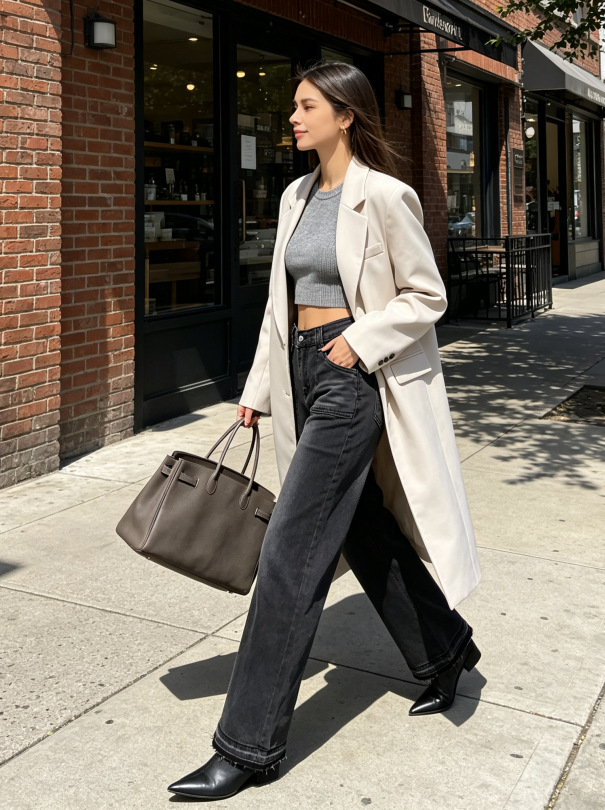 Jeans Rectos para Mujer de Mezclilla Elástica, Cintura Alta, para Uso Casual