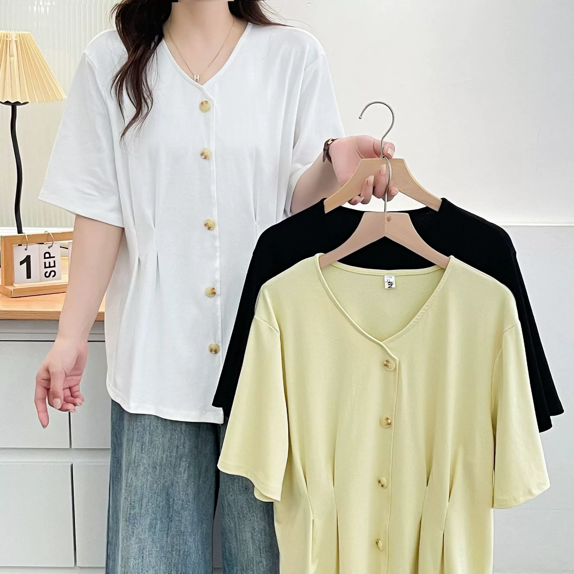 Женская рубашка больших размеров с v-образным вырезом и короткими рукавами, лето 2025, новый элегантный асимметричный кардиган на правое плечо, топ 039