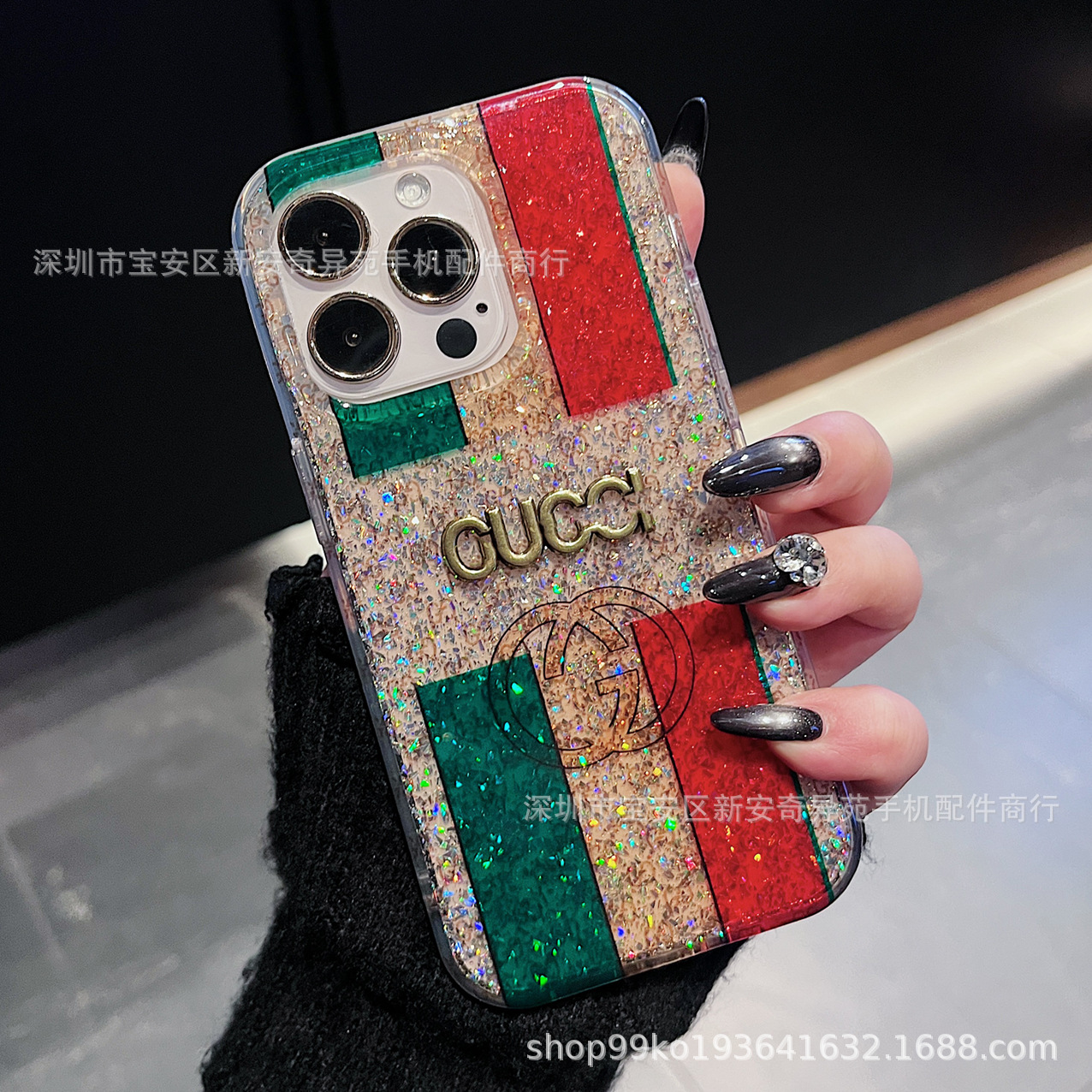 跨境爆款经典潮牌闪粉保护壳适用iPhone17Promax防摔苹果16手机壳