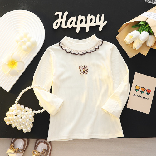 Children's Spring Outfit 2024 New Long-Sleeve T-Shirt for Girls, Stylish Korean Version, Baby Girl Top for Outerwear and Underlayers