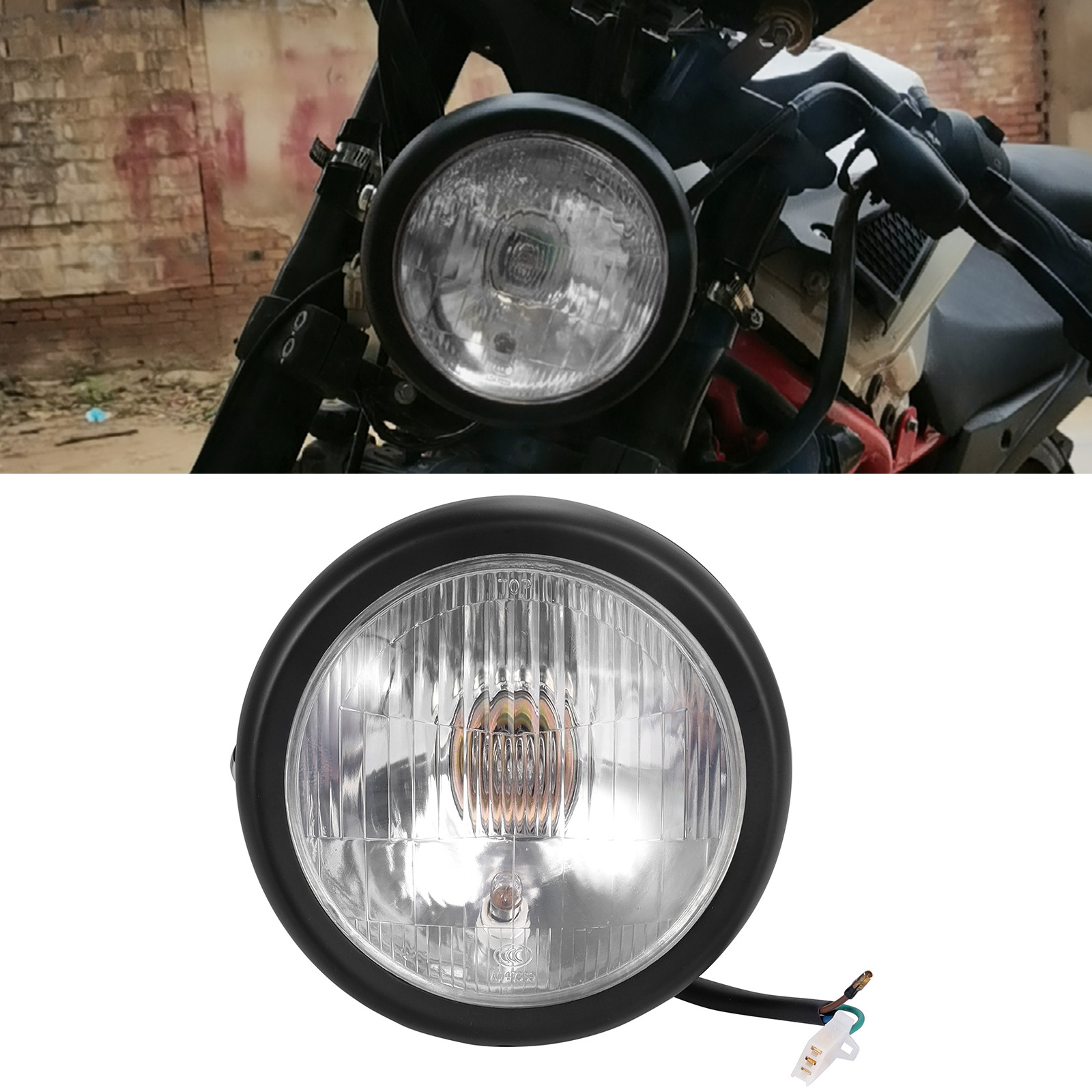 Motuoche Modified Retro Headlight GN125 Retro Black Shell Round Headlight (Motorcycle headlights, headlights) - black