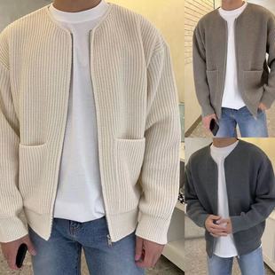 2024 Autumn and Winter New Fashion Trendy Ins Trendy Knitted Cardigan Men's Pure Color Sweater Loose Casual Lazy Style