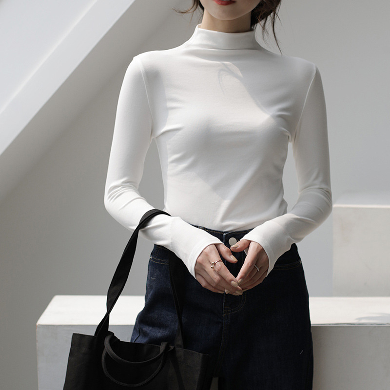 Mask Base Layer for Women 2025 Autumn and Winter New Half Turtleneck Modal Pure Color Inner Slim Long-Sleeved T-Shirt for Women