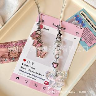 Korean Ins Sweet Girl Hanging Chain Powder Blue Bowknot Mobile Phone Chain All-match Goo Card Bag Camera Hand Pendant
