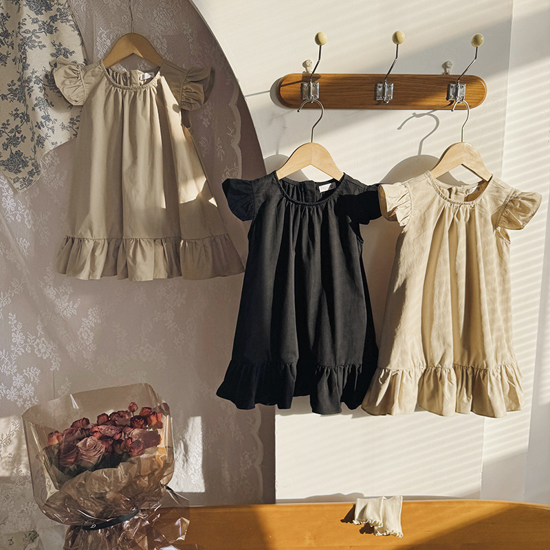 Summer Girls dress European and American Style Lotus-leaf Sleeve Children's Princess Skirt Knitted Crewneck Children's Skirt Elegant Princess Skirt